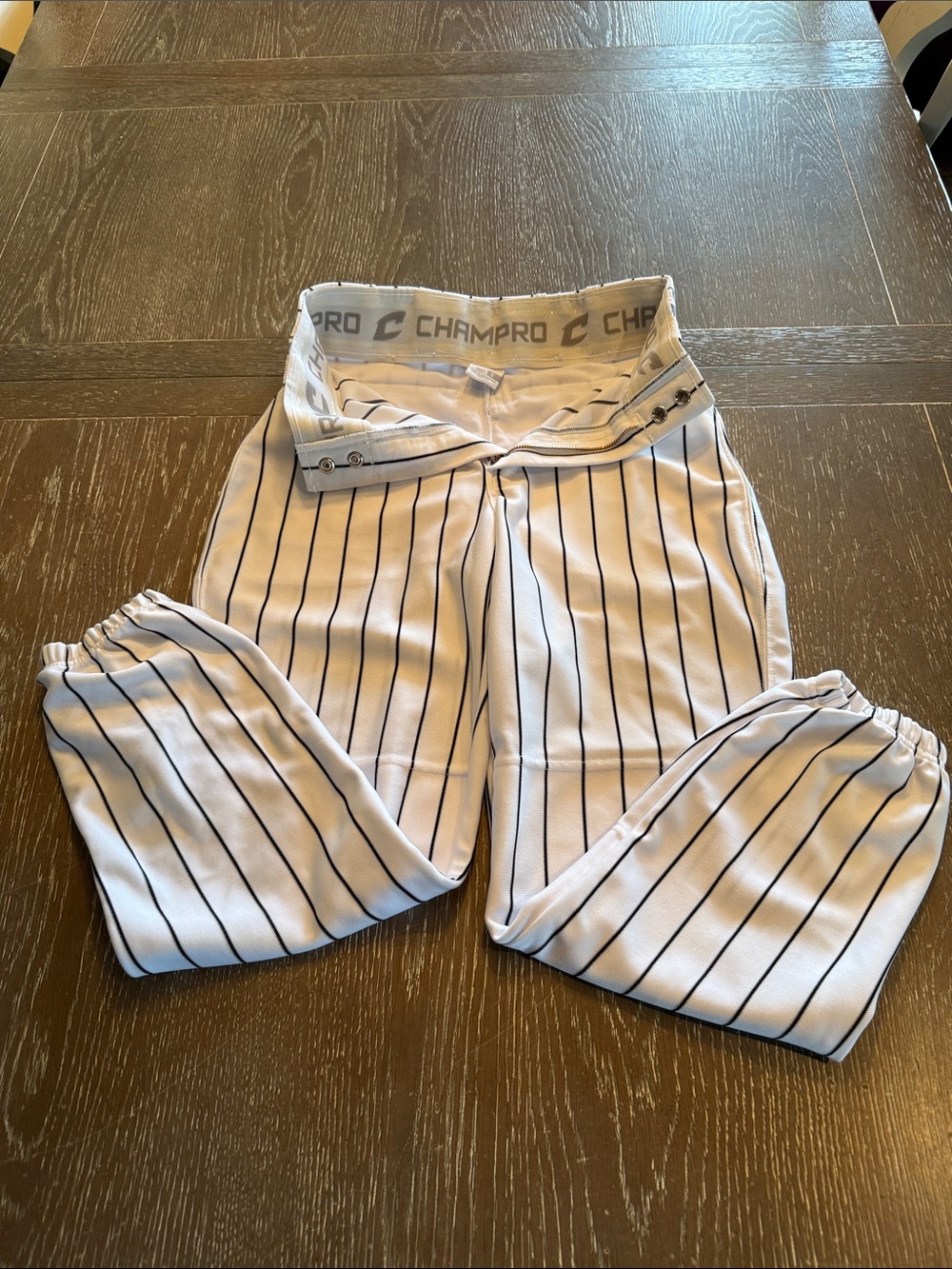 Champro Baseball pants adult small White with black Pinstripe Baseball Pants